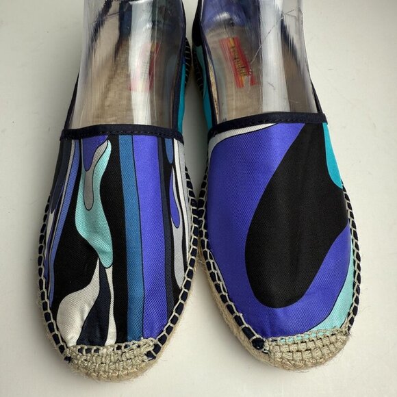 Respoke Pucci Espadrilles NATALIA Blue Classic Silk Scarf Made in Spain EU 40 - Picture 4 of 11
